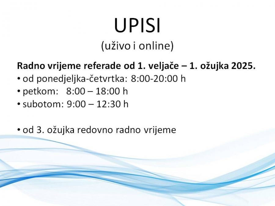 Radno vrijeme referade za vrijeme upisa